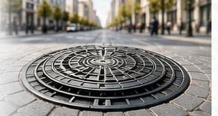 Tombino in ghisa su una strada pavimentata